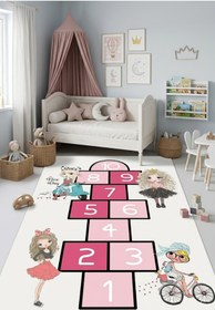 Resim NORELLAHOME Seksek Oyun Halısı Kaymaz Taban Yıkanabilir Kız Çocuk Odası Halısı Pembe Çocuk Oyun Halısı 