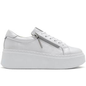 Resim Derimod Kadın Beyaz Kalın Tabanlı Yandan Fermuarlı Bağcıklı Deri Sneaker 25SFD3702SM 