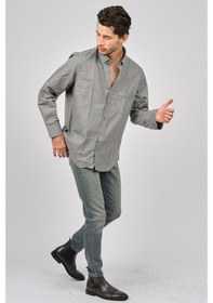 Resim De Leone Erkek Uzun Kollu Yün Apre Gömlek 0171108 Gri Gri 