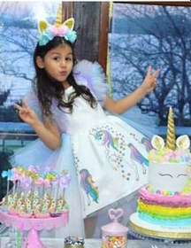 Resim Unicorn Baskılı My Little Pony Kız Çocuk Doğum Günü Elbise&Kostüm 