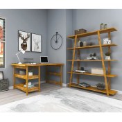 Resim Softcity Doğal Ahşap Çalışma Masası Kitaplık Takım Meşe Renk 