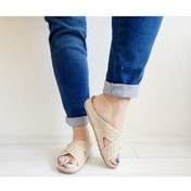 Resim Kadın Günlük Çapraz Ev Dışarı Terliği Bej 