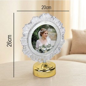Resim Abajur Yatak Odası İçin Led Işıklı Fotoğraflı Çerçeve Kristal Yuvarlak Kişiye Özel Resimli Abajür Altın 