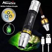 Resim 3’ü 1 Arada LED 365nm UV/Sarı Işık/Beyaz Işık TYPE-C USB Şarj Edilebilir Günlük Aydınlatma Feneri Yeşim Taşı Mücevher Cevher Para Gıda Floresan Maddesi Dedektörü Evcil Hayvan Lekeleri Kedi Köpek Tinea Sızıntı Görünmez Mürekkep İşaretleyici Ultraviyole Kontrol Lambası 