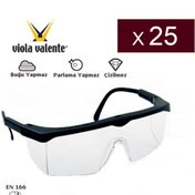 Resim VİOLA VALENTA Klasik 400 Şeffaf Sapları Ayarlanabilir Koruyucu Gözlük X 25 Adet 