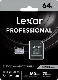 Resim Lexar 64gb 1066x Microsdxc Uhs-ı U3 V30 A2 C10 4k Uhd 160m Hafıza Kartı Sd Adaptör (SİLVER SERİES) 