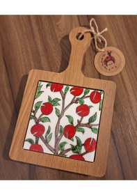 Resim El Boyama Çini- Ahşap Mini Sunum Elma Ağacı Desen 
