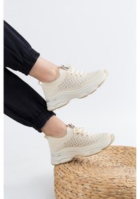 Resim Guja İthal Özel Tasarım Triko Kadın Spor Ayakkabı 24y309-3 Bej-bej Bej 