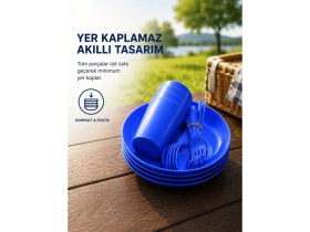 Resim Beylini 32 Parça Piknik Seti Tabak Çatal Kaşık Bıçak Bardak 6 Kişilik Gezi Set Kahvaltı Makinede Yıkanabilir Set 