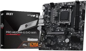 Resim MSI PRO A620AM-G EVO WIFI AM5 DDR5 7200MHZ(OC) ARGB HDMI VGA 2XM.2 USB 5 GBPS 2.5G LAN WIFI 6E MATX 