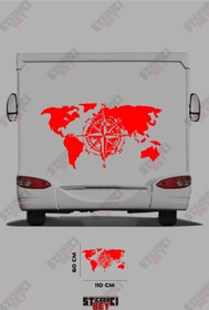 Resim STİCKERCI BEY DÜNYA HARİTASI PUSULA DESENLİ KARAVAN STİCKER KAPLAMA 