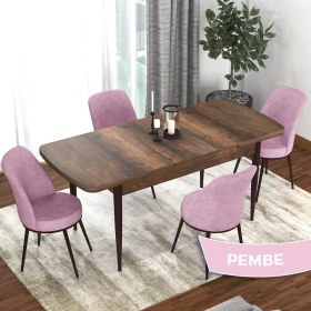 Resim Canisa Concept Kor Serisi Barok Ahşap Desen 70X114 Açılabilir Mutfak Masa Takımı, 4 Adet Sandalye 
