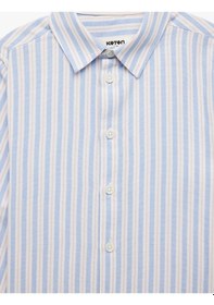 Resim Koton Pamuklu Uzun Kollu Gömlek Yaka Çizgili Gömlek Mavi Çizgili 6skb60149tw Mavi 