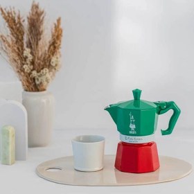 Resim PremiumPort Şık Yeşil ve Kırmızı Moka Pot, 3 Kupalı, Lezzetli Kahve Hazırlama 