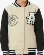 Resim Erkek Çocuk /kız Çocuk Önü Yazı A Nakışlı Sırtı 001 Rakam Desenli Çıtçıt Kapamalı Kolej Ceket Hırka Bej 