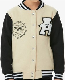 Resim Erkek Çocuk /kız Çocuk Önü Yazı A Nakışlı Sırtı 001 Rakam Desenli Çıtçıt Kapamalı Kolej Ceket Hırka Bej 