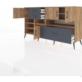 Resim Kronos Konsol 7 Raflı 3 Çekmeceli 4 Kapaklı 176x59x99 Çam-çam/ant Çam-çam/antrasit 