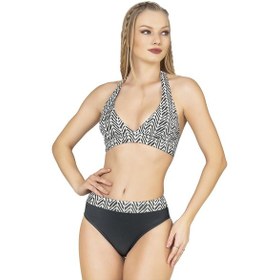 Resim Endeep Kadın Zigzag Desenli Toparlayıcı Bikini Takımı Siyah-beyaz Siyah - Beyaz 