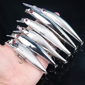 Resim [6 Adet Lazer Kaplamalı Gümüş Olta Yemleri Seti] Topwater Minnow Olta Yemleri Seti 6 Adet - Lazer Kaplamalı Gümüş, ABS Malzeme, Tatlı Su Tuzlu Su Yüzey Yüzen Balık Yemi için Bass, Pike, Walleye - Dalış Sahte Yem Kit 