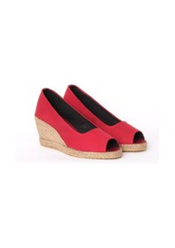 Resim Star Tombis Gerçek Elişi Burnu Açık Dolgu Topuk Kırmızı Keten Hasır Ayakkabı Handmade Kırmızı 