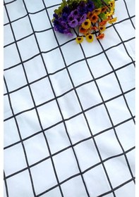 Resim Siyah Kareli 100x100cm Pamuk Keten Masa Örtüsü 