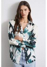 Resim Saten Yüzeyli Desenli Gömlek Yeşil Yeşil 