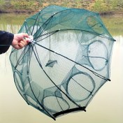 Resim Taşınabilir, saklamak kolay, dayanıklı, polyester lifinden yapılmış, karıştırılmış renklerde bulunan, 4/6/8 delikli, küçük balıklar, tatlı su karidesi ve yengeçleri yakalamak için uygun, tatlı su ve tuzlu su balıkçılığı için ideal, katlanabilir altıgen balık ağı. 