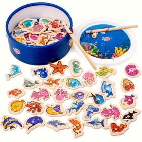 Resim Renkli Manyetik Ahşap Balıkçılık Oyunu, Çocuklar için Etkileşimli Deniz Yaşamı Oyuncak – Odaklanma ve El-Göz Koordinasyonu Geliştirir, Bilişsel Gelişim Hediyesi, Mükemmel Noel veya Cadılar Bayramı Hediyesi 