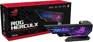 Resim ASUS ROG Herculx grafik kartı tutucu (destek yüksekliği 72 – 128 mm, aletsiz montaj, entegre su terazisi, Aura Sync, siyah) 