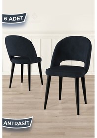 Resim Canisa Pane Serisi 6 Adet 1. Sınıf Babyface Kumaş Siyah Metal Ayak Antrasit Mutfak Sandalyesi Sandalye Antrasit Ayak Siyah 