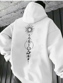 Resim Panda Baskı Tekstil Galaxy Baskılı Özel Tasarım Oversize Sweatshirt Beyaz 