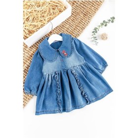 Resim Babymod Bebe Yakalı Fiyonklu Denim Kız Bebek Kot Elbise 001 