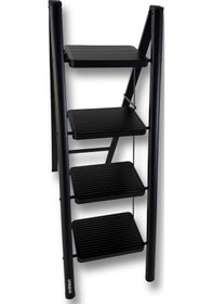 Resim Endokon Katlanır Çelik Şık Merdiven Siyah 4 Basamaklı, Portatif Ev - Ofis Merdiveni 