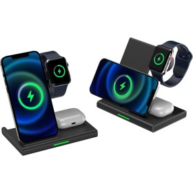 Resim Hzl 3-1 Arada 20W Hızlı Şarj Destekli Kablosuz Wireless Şarj Stand LED Işıklı Iphone, Apple Watch, Airpods Destekli 