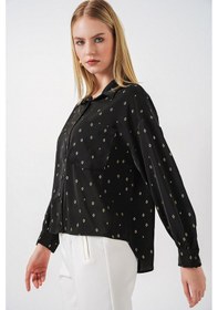 Resim Bigdart Kadın Desenli Oversize Gömlek 20361 - Siyah 