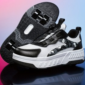 Resim Genç Çıkarılabilir Tekerlekli Kaykay - Erkek, Kız ve Gençler için Çok Yönlü Retro Kaykay Ayakkabıları, Mesh Üst ve TPR Taban ile Şık Düşük Üst Sneaker'lar, Açık Hava Aktiviteleri ve Günlük Giyim için Mükemmel, Kaykay Ayakkabıları 