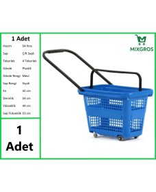 Resim Tekerlekli Plastik Market Alışveriş El Sepeti 54 Litre Mavi 1 Adet 