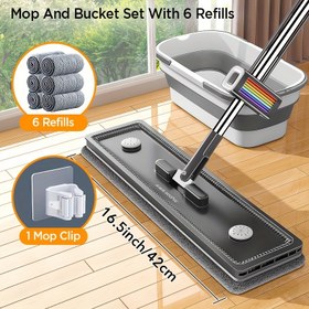 Resim Joybos 360° Dönebilen Mop & Kova Seti Kalın Pedler ile - Eller Serbest Islak/Kuru Kullanım, Fayans, Çimento, Ahşap Zeminlerin Kolay Temizliği için Çift Drenaj Şeridi - Oturma Odası, Mutfak, Banyo için Mükemmel 