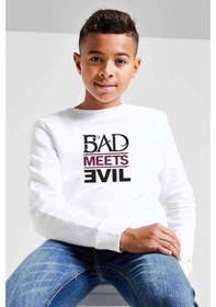 Resim Bad Meets Evil Logo Baskılı Unisex Çocuk Beyaz Sweatshirt Beyaz 