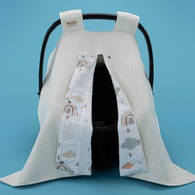 Resim Puset Örtüsü - Çift Taraflı - Krem Waffle - Yeşil Gökkuşağı 