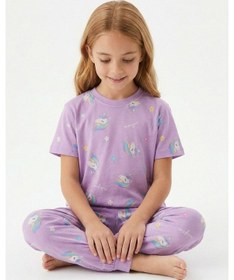 Resim Bunny Hopp Bunnyhopp Kız Çocuk Pijama Takımı Pamuk Unicorn Desenli Yazlık Kısa Kollu Lila 