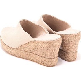 Resim Star Tombis Gerçek Elişi Platformlu Burnu Kapalı Elişi Hasır Keten 9cm Topuk Sabo Terlik Handmade Bej 