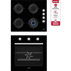 Resim Carino 4 Fonksiyon Mekanik Siyah Power Turbo 2'li Cam Ocaklı Ankastre Set (Fırın+Ocak) 