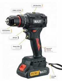 Resim MAVLET 21V Kömürsüz Motor Çift Akü Çelik Mandren 65 Nm Tork Darbeli Vidalama Şarjlı Matkap seti 