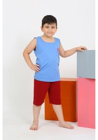 Resim Akbeniz Erkek Çocuk Sıfır Kol Şortlu Mavi Penye Pijama Takımı 20434 