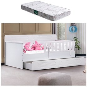 Resim Yavrulu Karyola, Flora Yavrulu Montessori Karyola - Beyaz + 1 Adet Comfort Yatak 