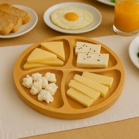 Resim Bambu Sunum Tabağı Çerezlik Doğal Ahşap Şık ve Dayanıklı Sunumluk (Dörtlü Yuvarlak) 