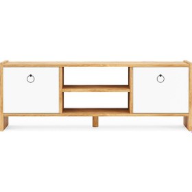 Resim Tv Sehpası Kapaklı Raflı Tv Ünitesi Televizyon Sehpası Çam- Beyaz 