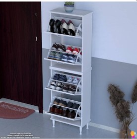 Resim Modilayn Umay' 2 Li Kapı Önü 52x168x 26 Cm Lik 4 Düşer Kapak 8 Göz Bölmeli Ayakkabılık Beyaz Cordoba 