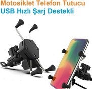 Resim Usb Şarjlı Ayna Bağlantılı Motosiklet Telefon Tutucu Motor Tutacağı Vothoon